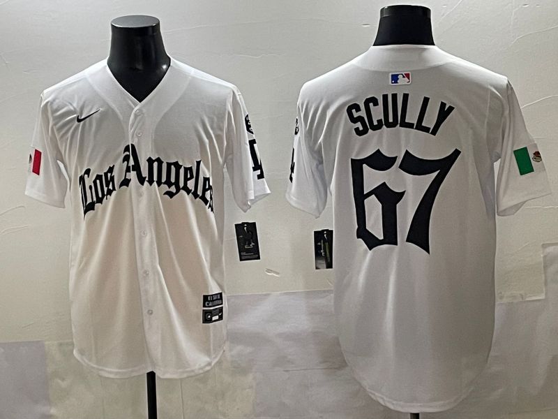 Men 2025 Los Angeles Dodgers #67 Scully White Five generations Joint Name Nike MLB Jersey style 31